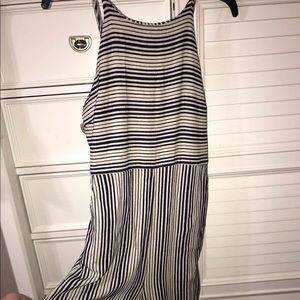 off white and navy striped jumpsuit